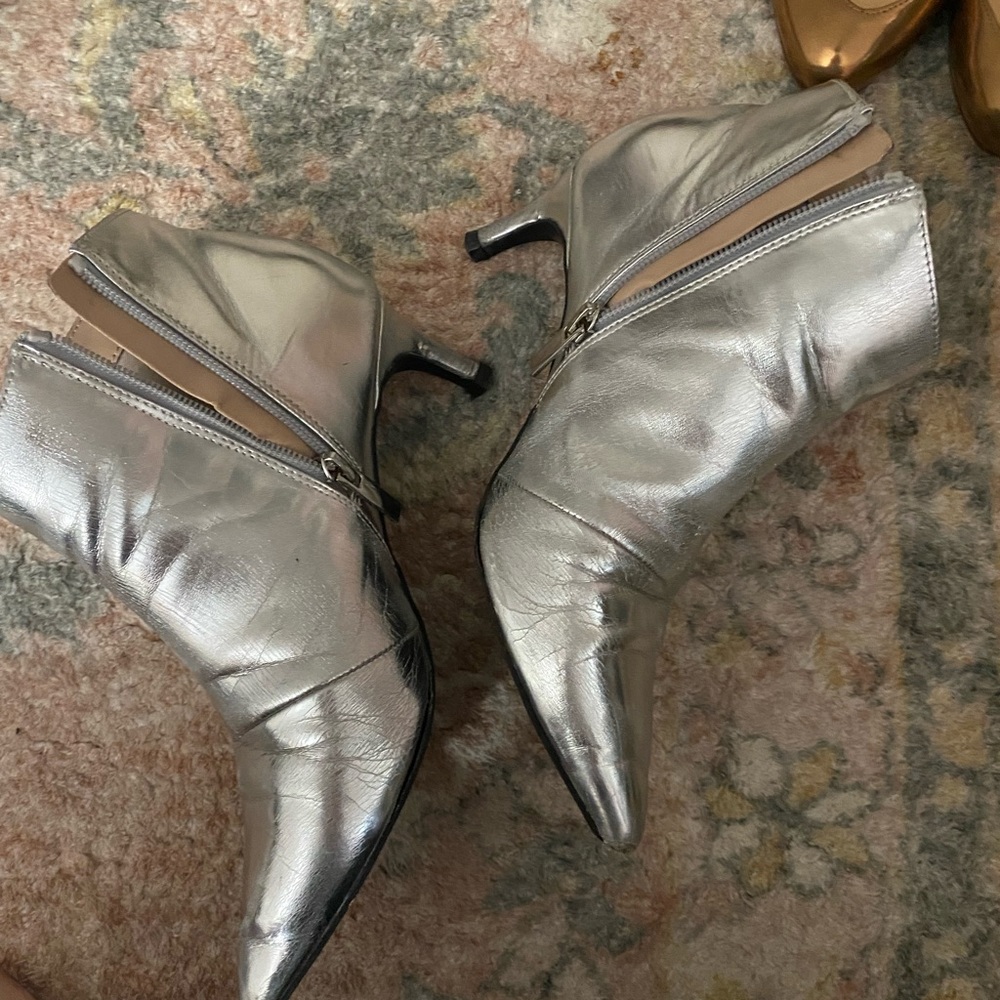 Silver Pointed Toe Booties